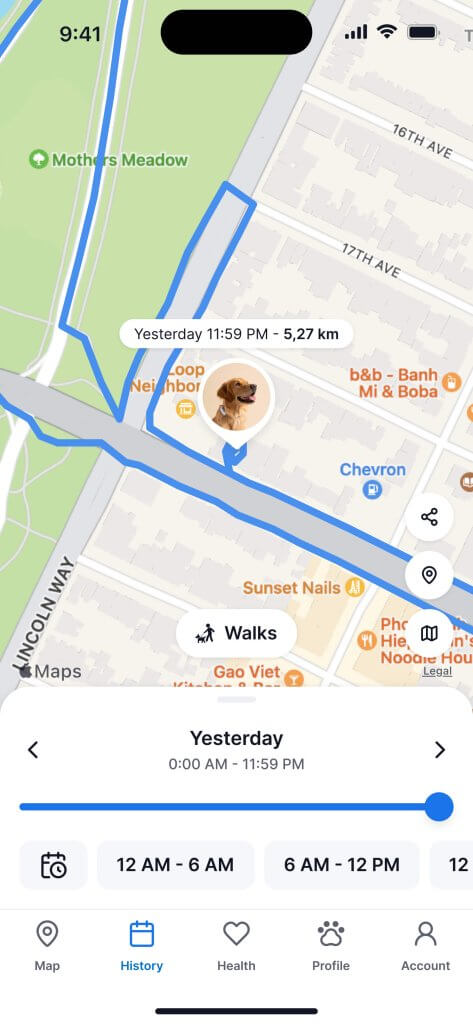 Tractive appsk&aelig;rm "Historik"